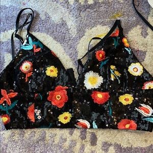 Black sequin top with clips and flowers